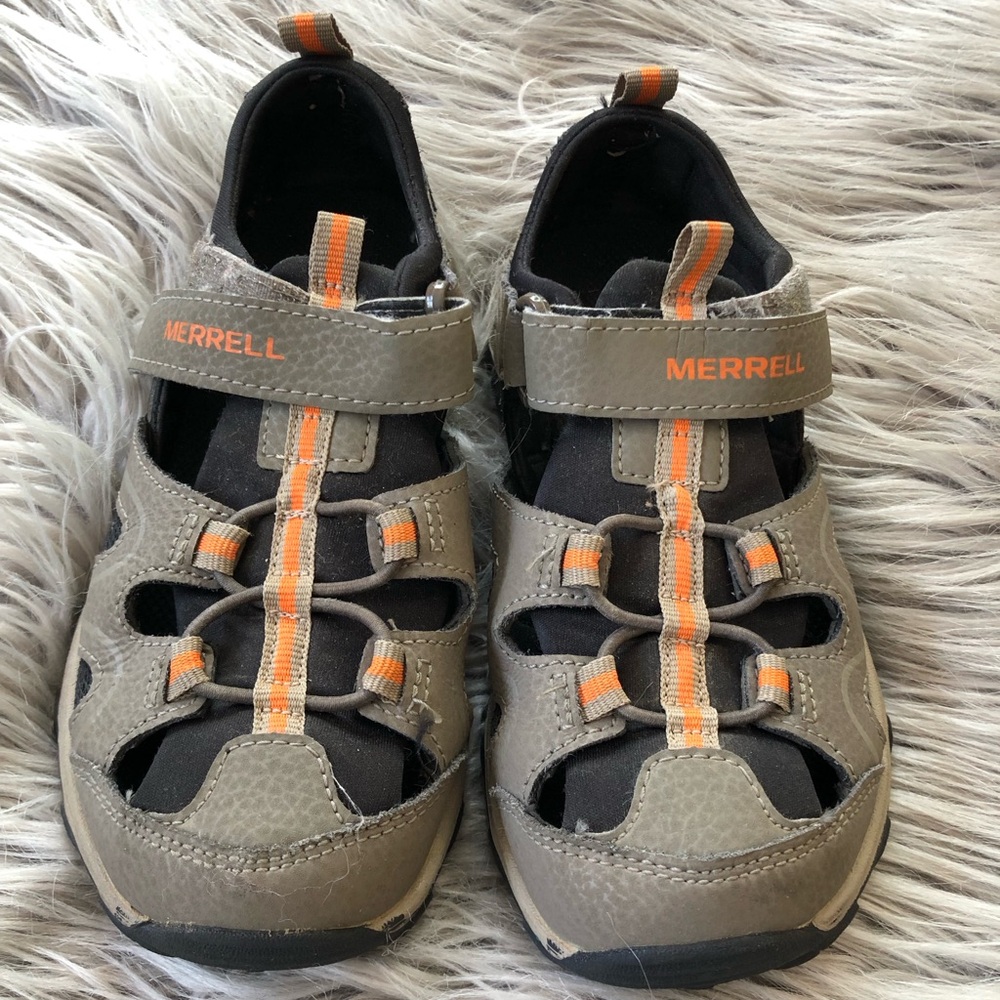 Merrell Hydro Teton Hiking Sandals in Gunsmoke and Orange, Size Little Kid 13